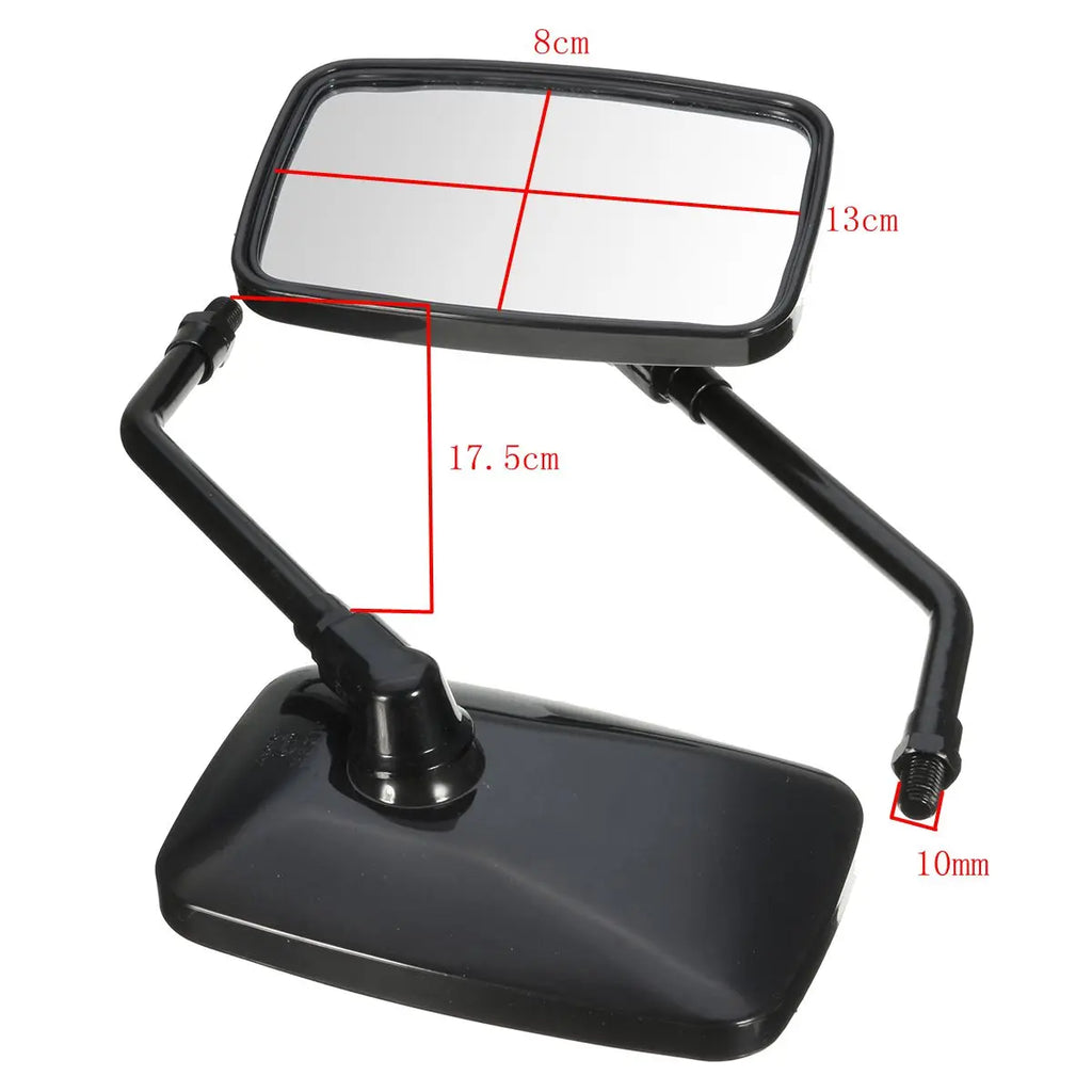 Motorcycle Rearview Mirrors (Pair) | Black Rectangle, 10mm | Scooter & ATV