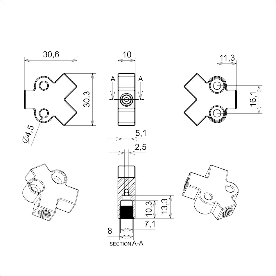 NFOX Hydraulic Brake Three-Way Connector | Aluminum One-to-Two Splitter | Tricycle