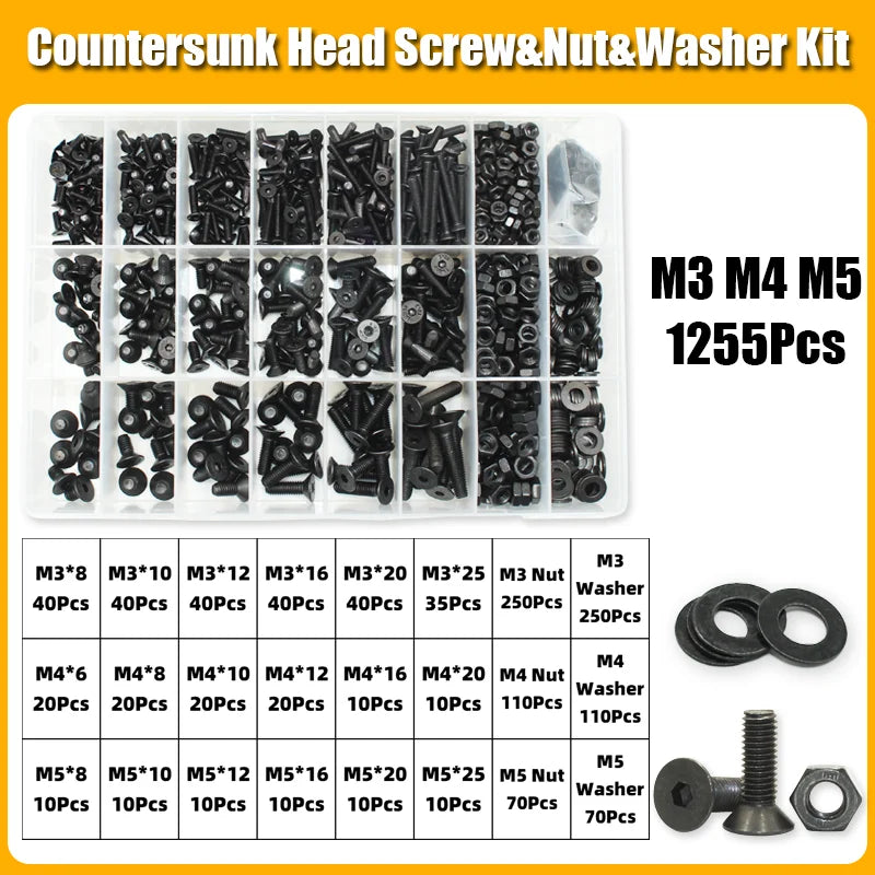 Hex Socket Countersunk Screws M2-M8 | Grade 10.9 Steel | Fastener Kit