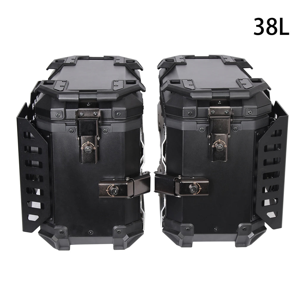 38L Folding Motorcycle Side Boxes | Aluminum Alloy | Quick-Release Pair