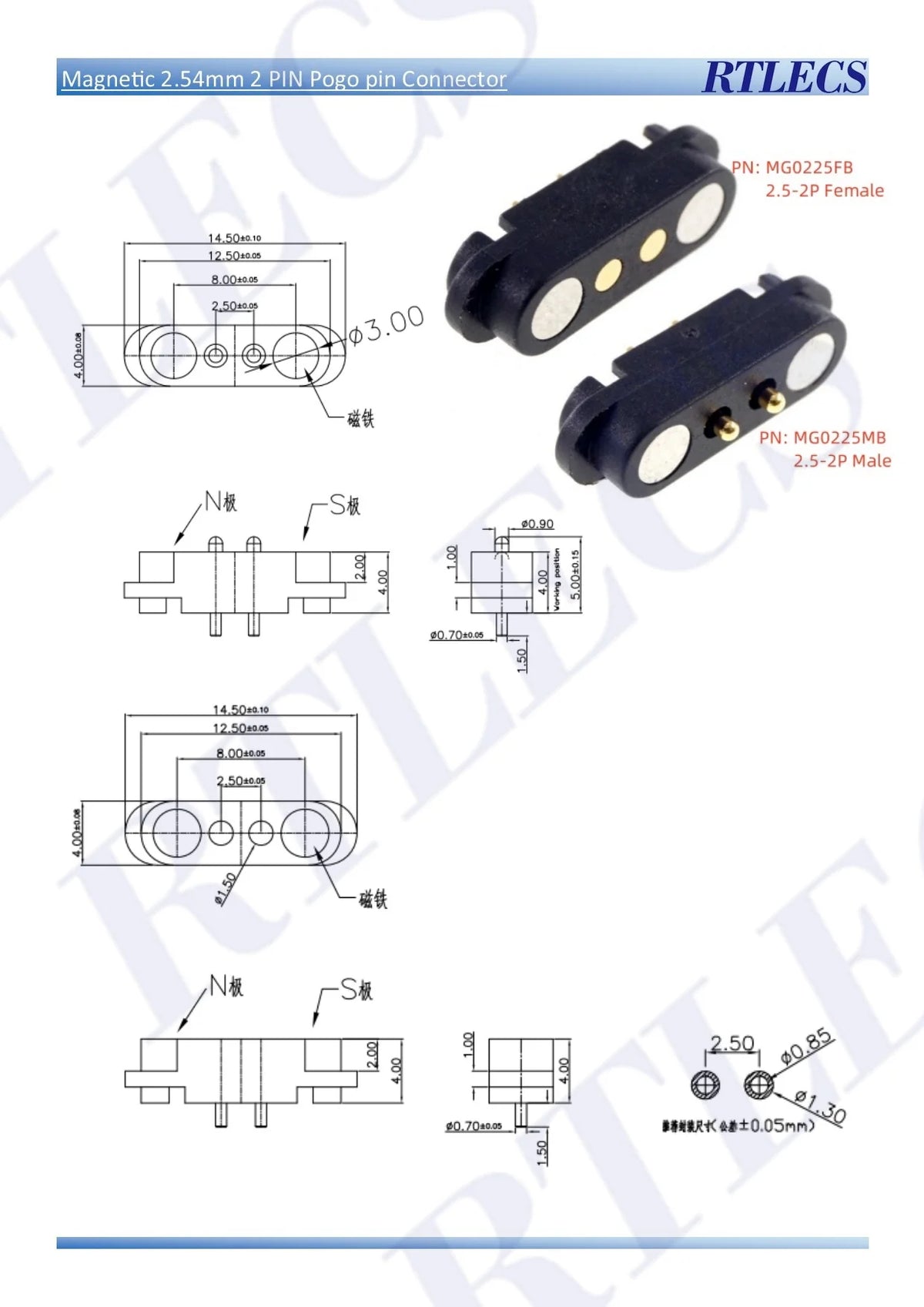 2A DC Magnetic Pogo Pin Connector 2Pin 3Pin 4 5 6 7 8 9 Pin Pogopin Male Female spacing 2.5/2.80mm Spring Loaded DC Power Socket