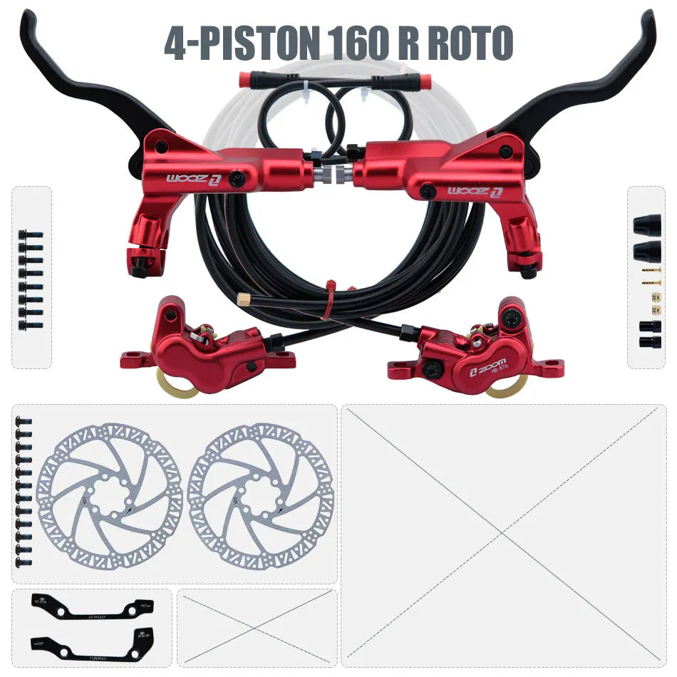 ZOOM HB-876E 4-Piston Hydraulic Disc Brake | Motor Cut-Off | 160/180/203mm