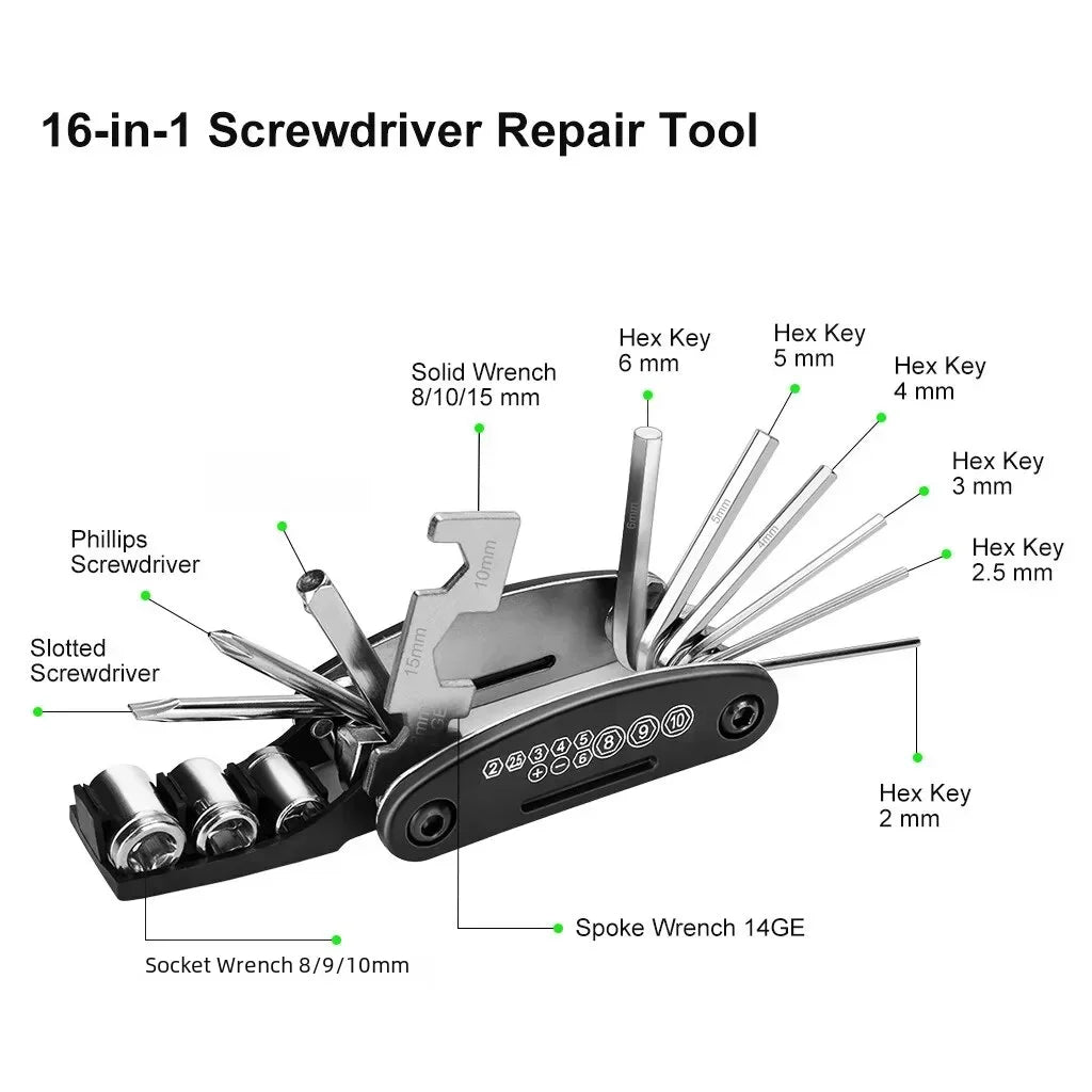 Bike Repair Tool Kit | Multi-Tool + Pump + Patch | Portable