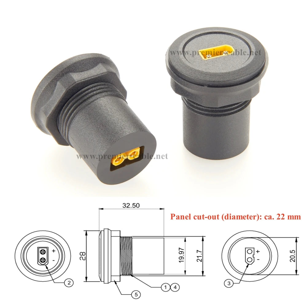 XT30 Panel Mount Adapter | Round | Male to Female