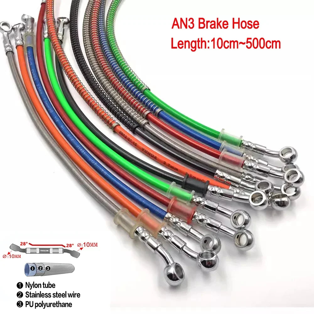 Braided Hydraulic Brake Hose | 10mm Banjo, 28-Degree Fitting | Universal Motorcycle Racing Line