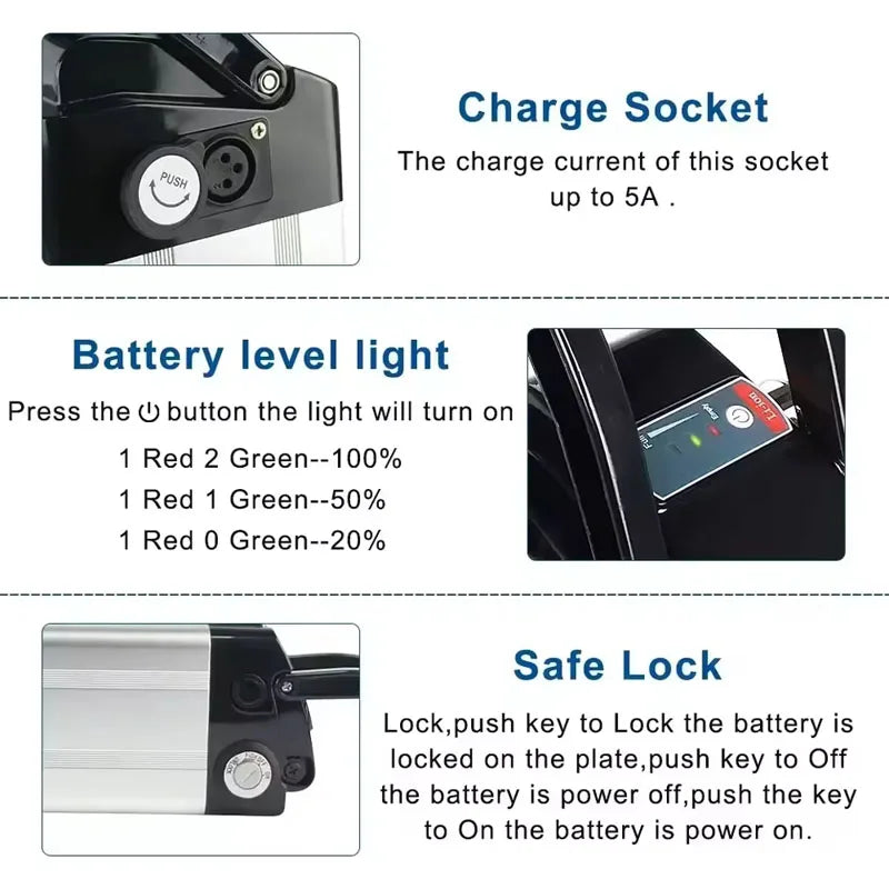 Batterie de vélo pliante 48V 36V  20ah 17ah 10ah Bms intégré pour Silverfish 250W-1000W, Kit moteur Bafang avec chargeur 2A