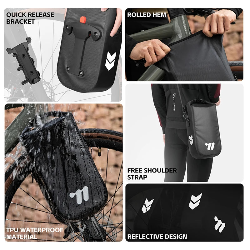 WEST BIKING Bike Front Fork Bag Quick Release Waterproof For Mtb Road Bike Bikepacking Cycling Storage Bag 5.5L Large Capacity