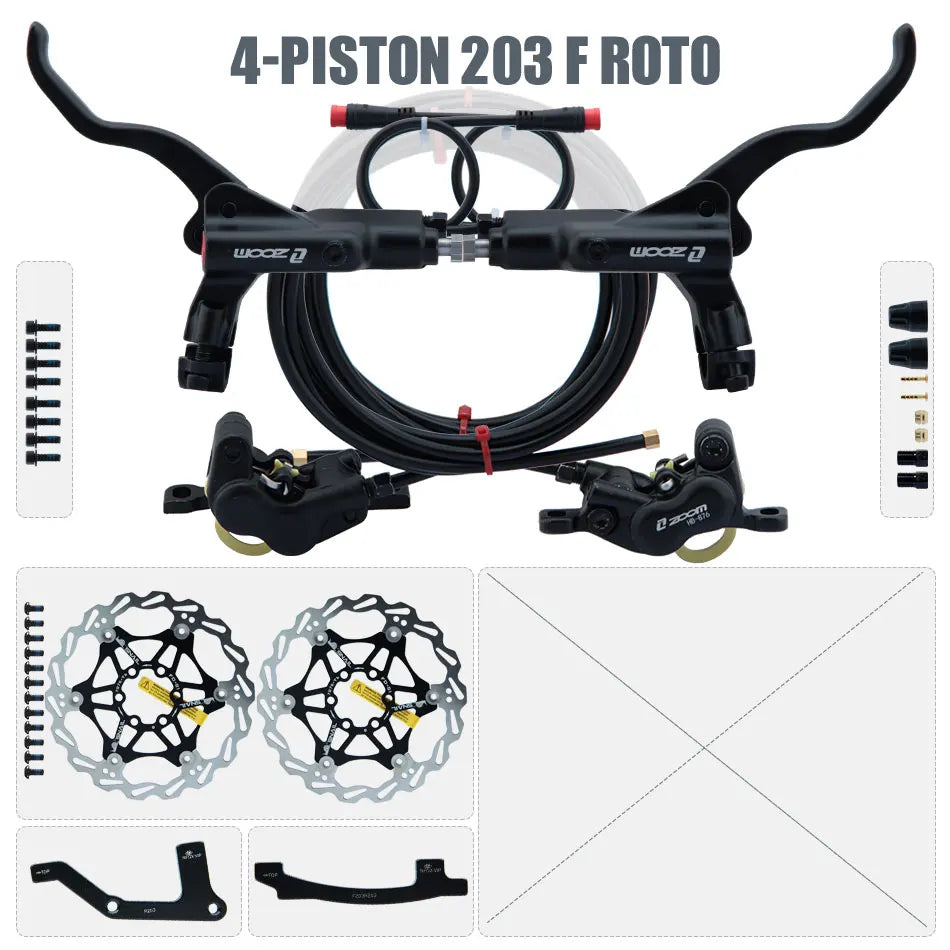 ZOOM HB-876E 4-Piston Hydraulic Disc Brake | Motor Cut-Off | 160/180/203mm
