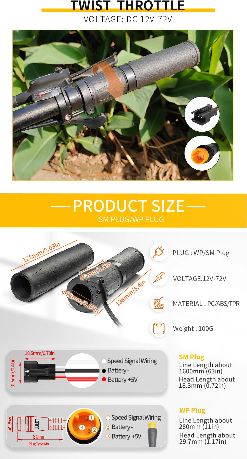 WUXING 158X Twist Throttle | Right Handle | 24–72V