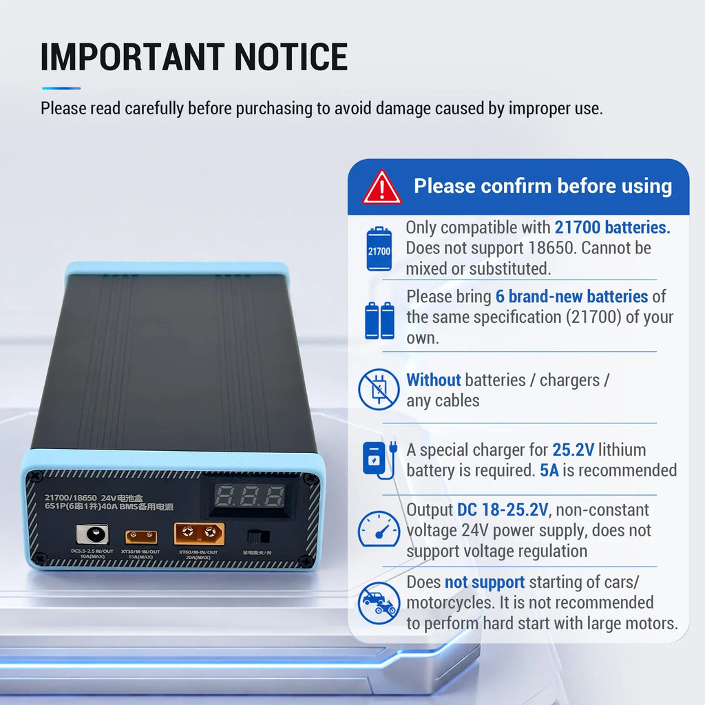 21700 6S1P Battery Box Kit | Weld-Free + Built-in 40A BMS | DIY 25.2V Backup Power Supply