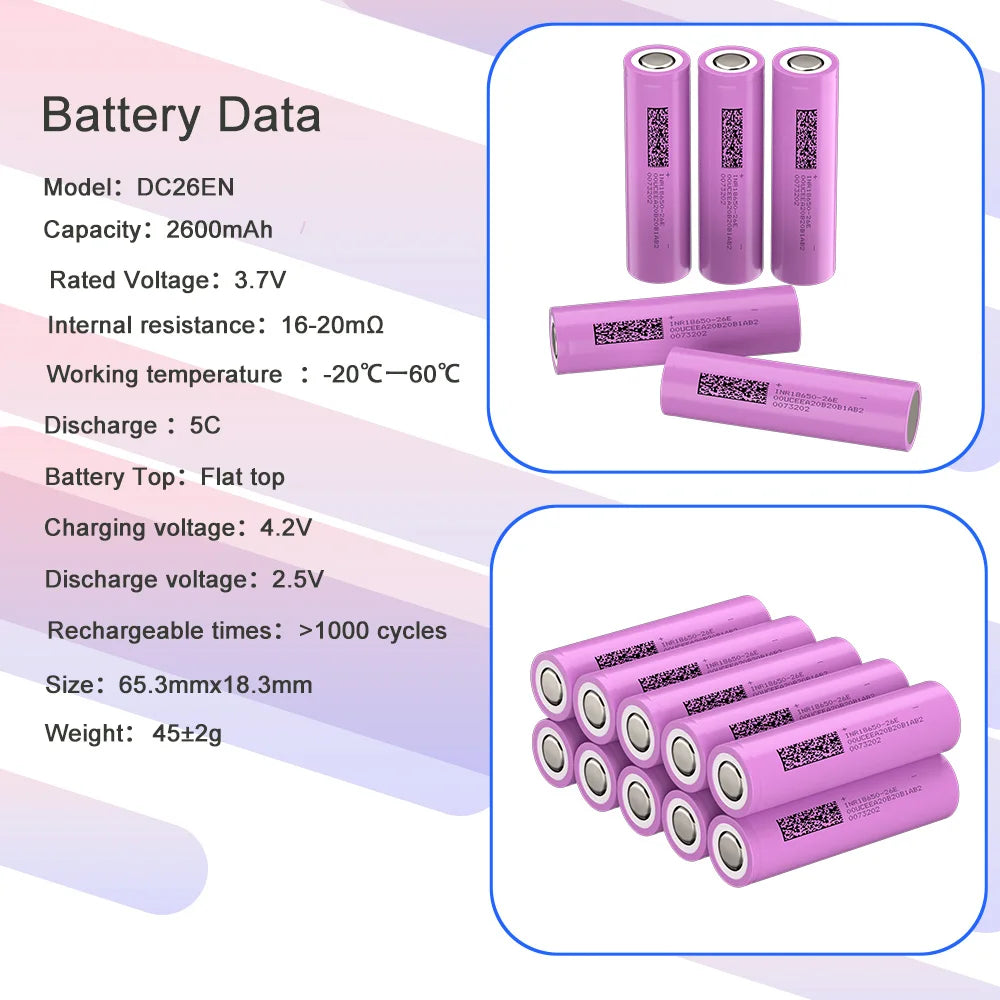18650 Battery INR18650-26E 2600mAh 3.7V Li-Ion High Current Rechargeable Power Cell