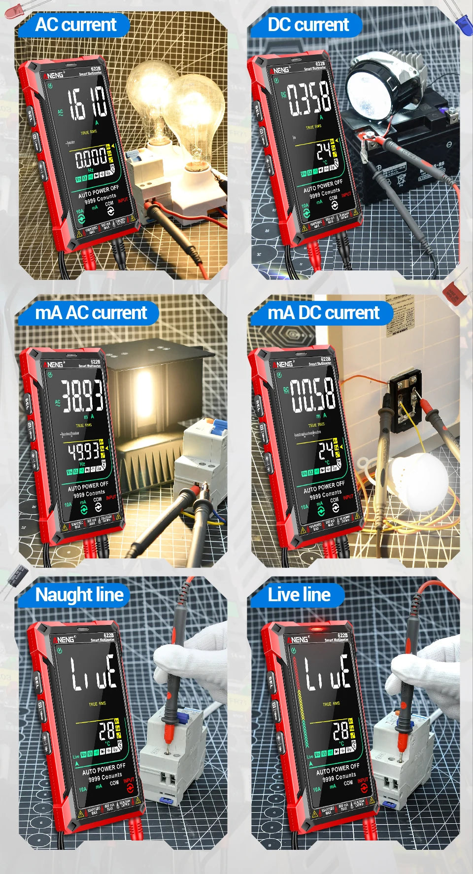 ANENG 622B Multimeter | 9999 Counts | Laser & NCV