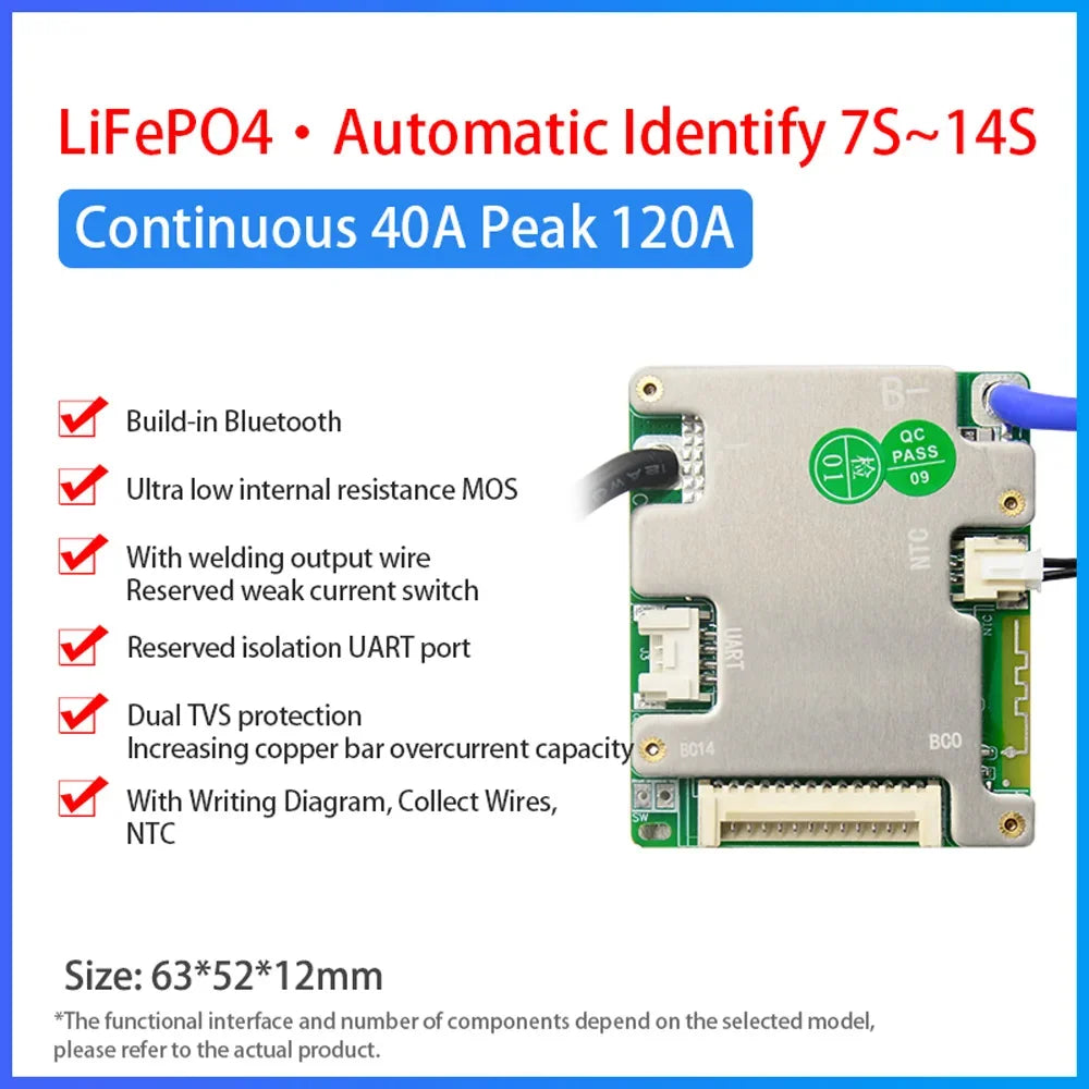 JBD Smart BMS with Bluetooth | UART + Balance Function | Li-ion/LiFePO4 24V-48V