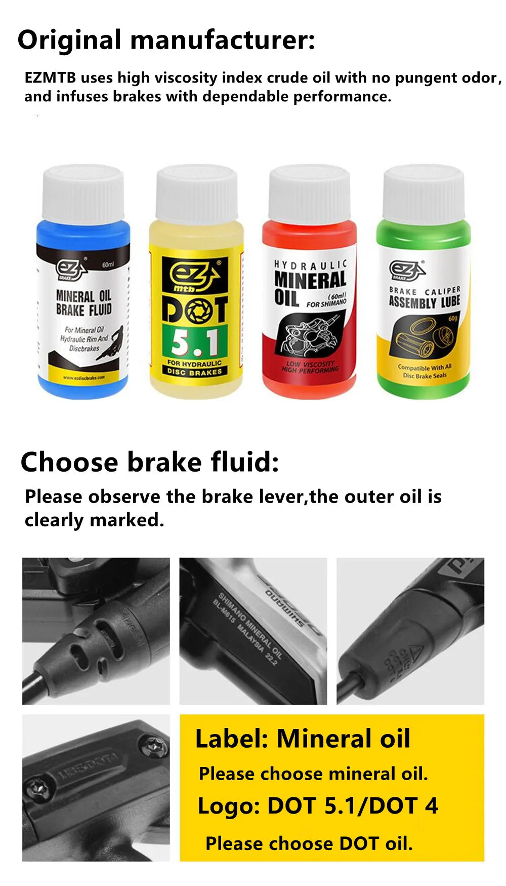 EZMTB Brake Fluid | Mineral Oil & DOT for Hydraulic Disc Brakes | Shimano, SRAM, Avid, Magura