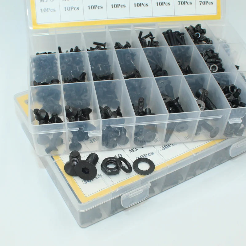 Hex Socket Countersunk Screws M2-M8 | Grade 10.9 Steel | Fastener Kit