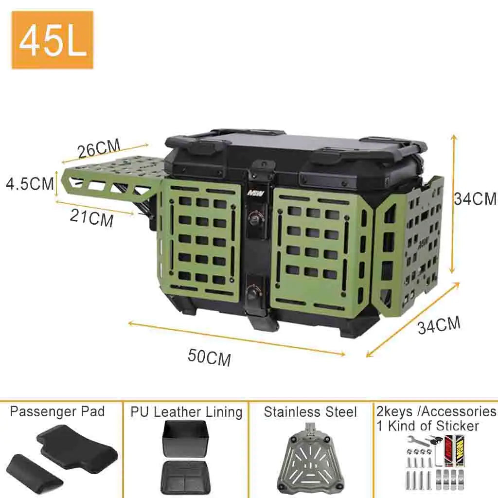 Aluminum Top Box 45L | Waterproof Trunk | Universal Moto Fit
