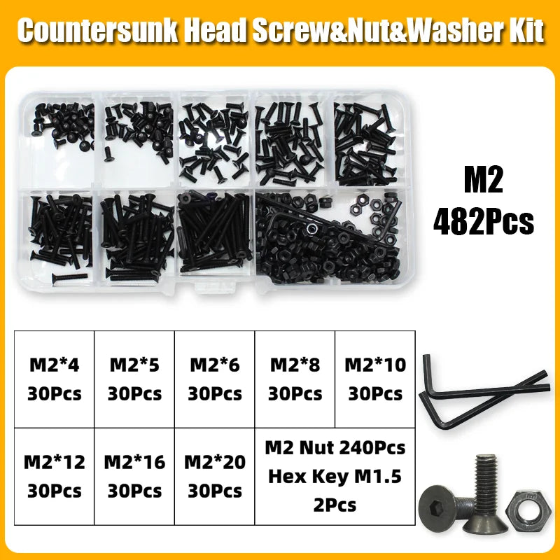 Hex Socket Countersunk Screws M2-M8 | Grade 10.9 Steel | Fastener Kit