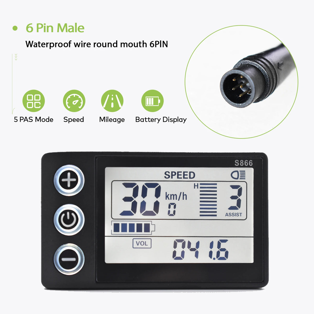 S866 E-Bike Display | LCD | 24-60V Speedometer