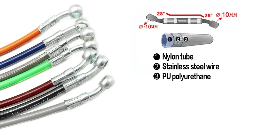 Braided Hydraulic Brake Hose | 10mm Banjo, 28-Degree Fitting | Universal Motorcycle Racing Line