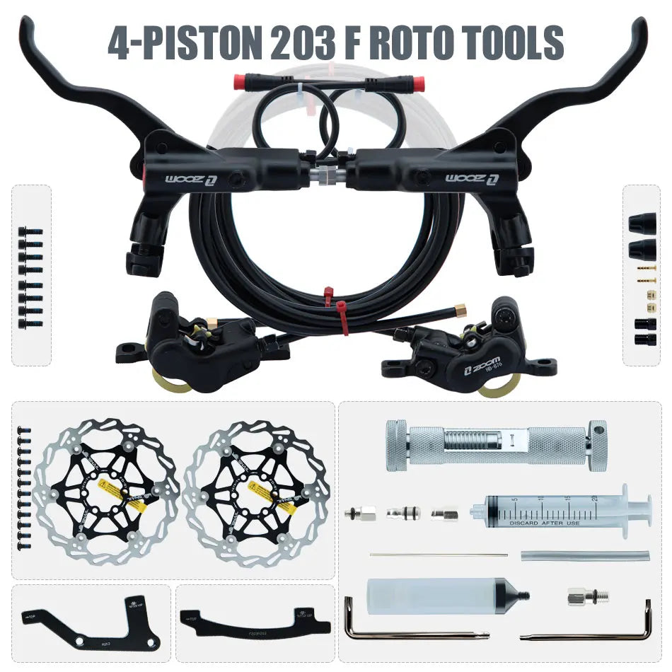 ZOOM HB-876E 4-Piston Hydraulic Disc Brake | Motor Cut-Off | 160/180/203mm
