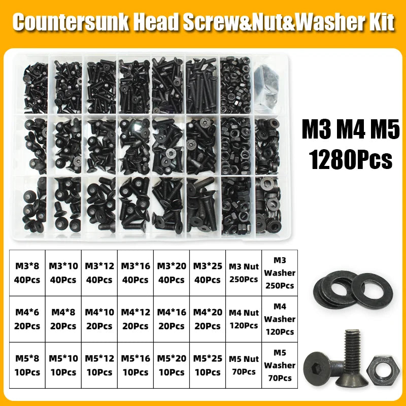 Hex Socket Countersunk Screws M2-M8 | Grade 10.9 Steel | Fastener Kit