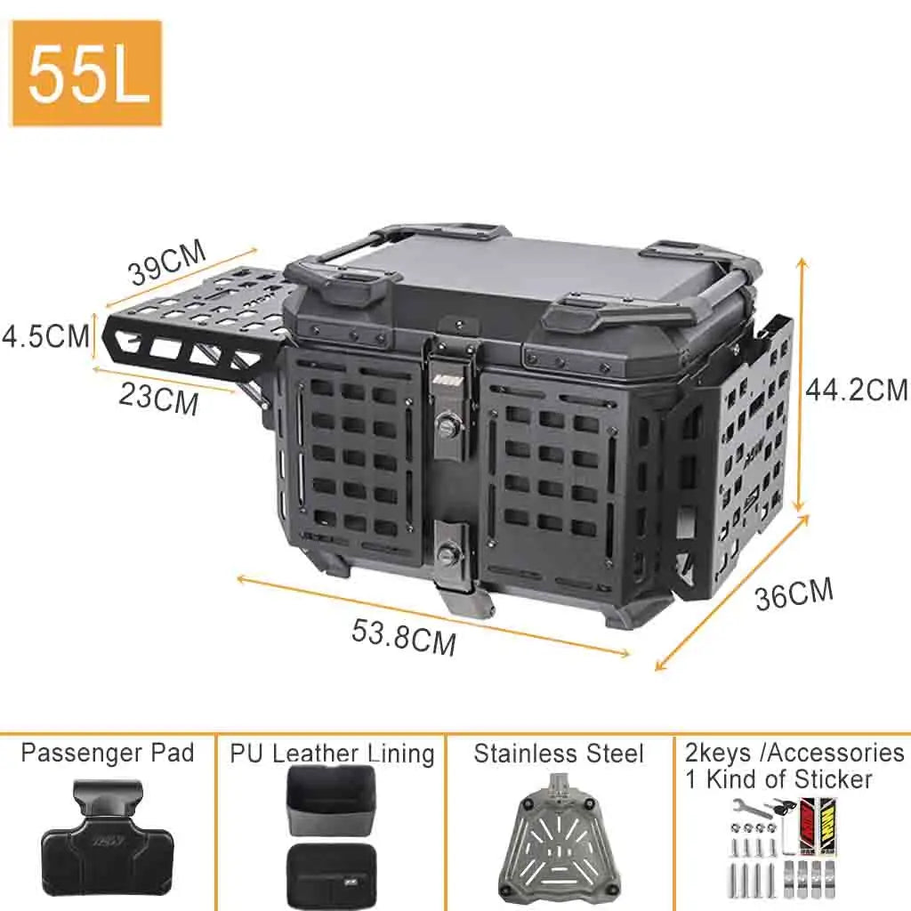 Aluminum Top Box 45L | Waterproof Trunk | Universal Moto Fit