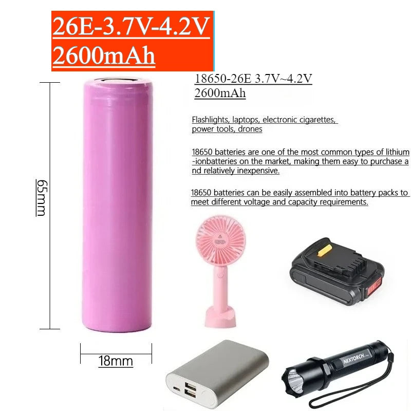 18650 Battery INR18650-26E 2600mAh 3.7V Li-Ion High Current Rechargeable Power Cell