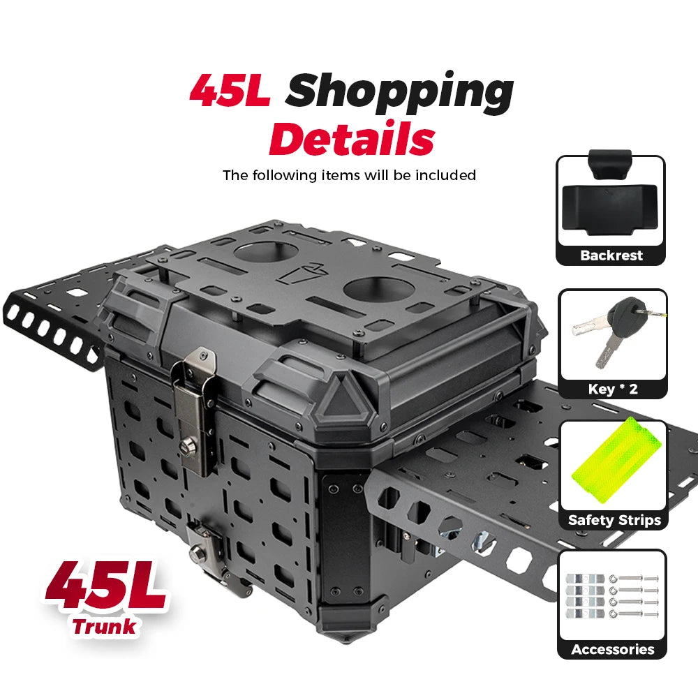 45L Aluminum Top Case | Lockable Rear Luggage Box