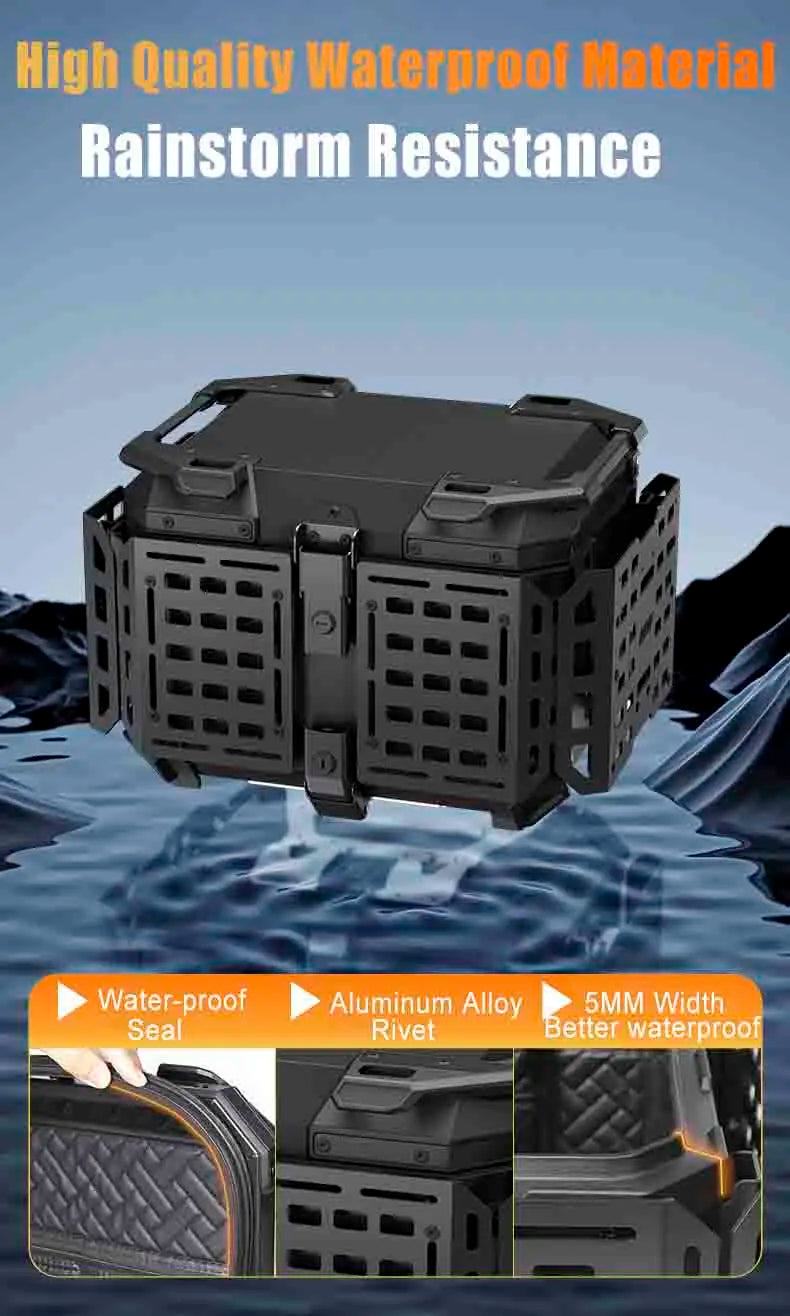 Aluminum Top Box 45L | Waterproof Trunk | Universal Moto Fit