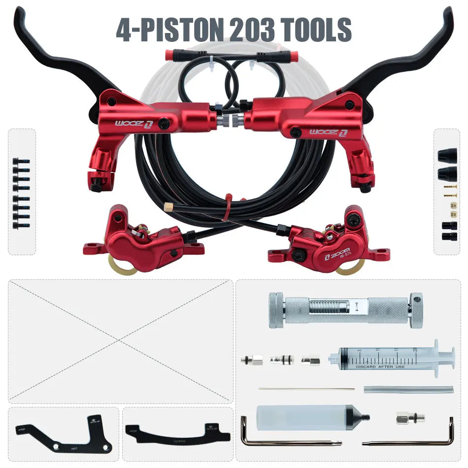 ZOOM HB-876E 4-Piston Hydraulic Disc Brake | Motor Cut-Off | 160/180/203mm