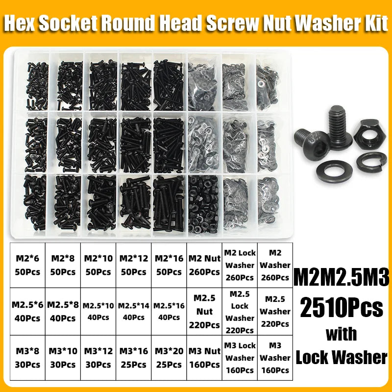 Screw & Nut Assortment Kit | M2-M6 10.9 Grade | Hex Socket