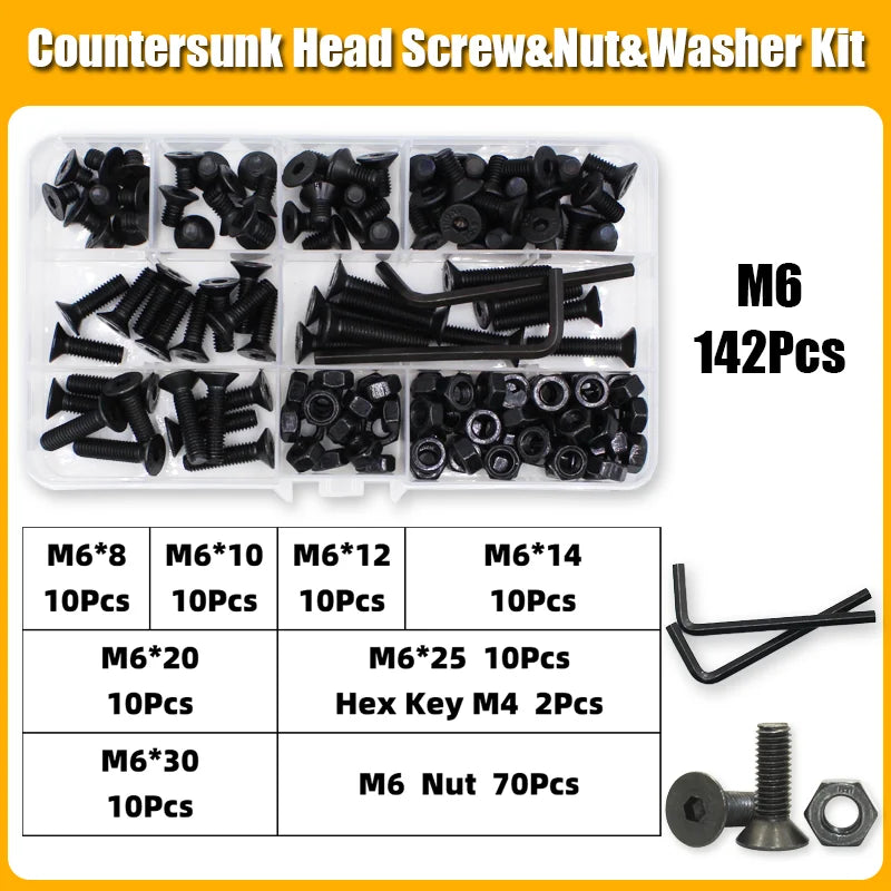 Hex Socket Countersunk Screws M2-M8 | Grade 10.9 Steel | Fastener Kit