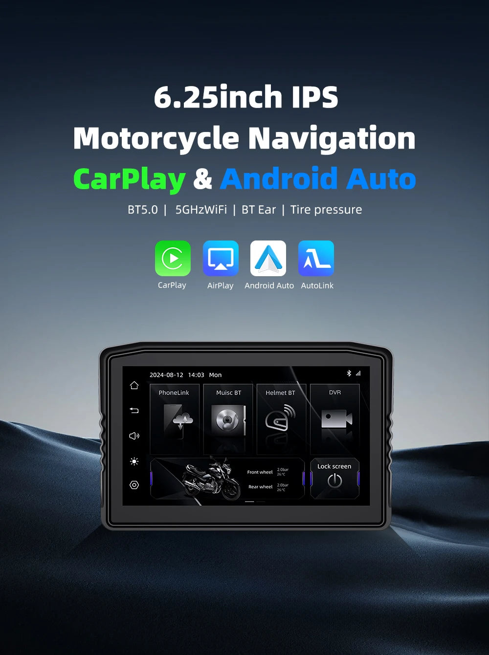 EKIY 6.25" Moto CarPlay Dashboard | Wireless Android Auto | GPS Navigation
