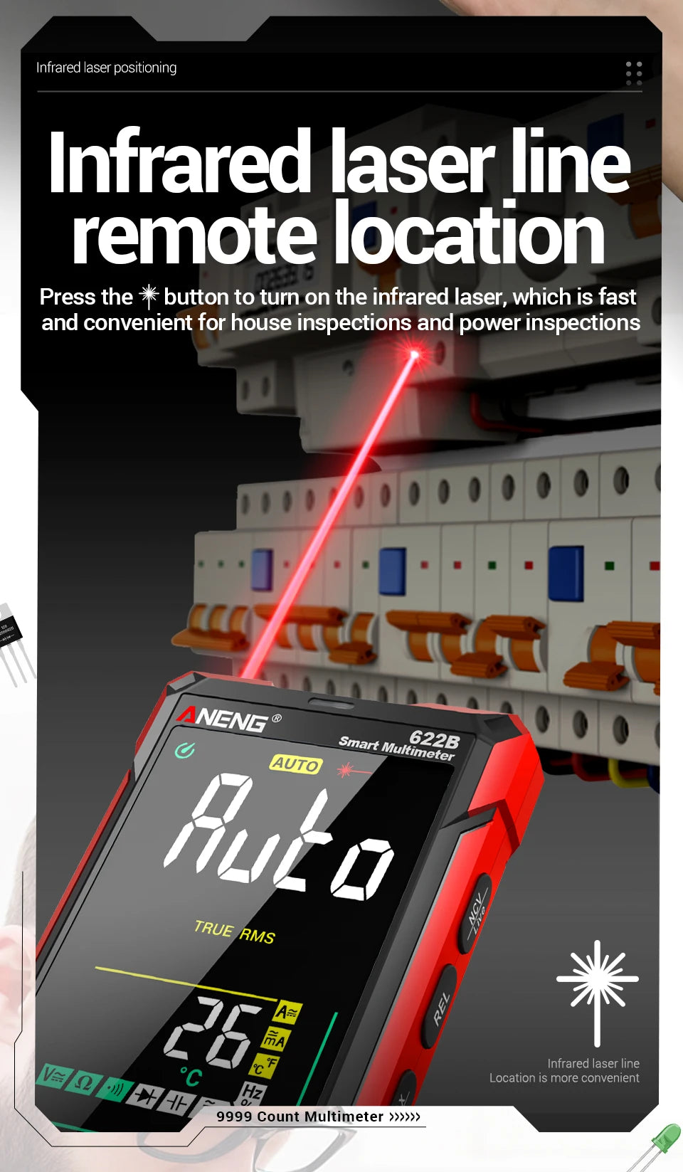 ANENG 622B Multimeter | 9999 Counts | Laser & NCV