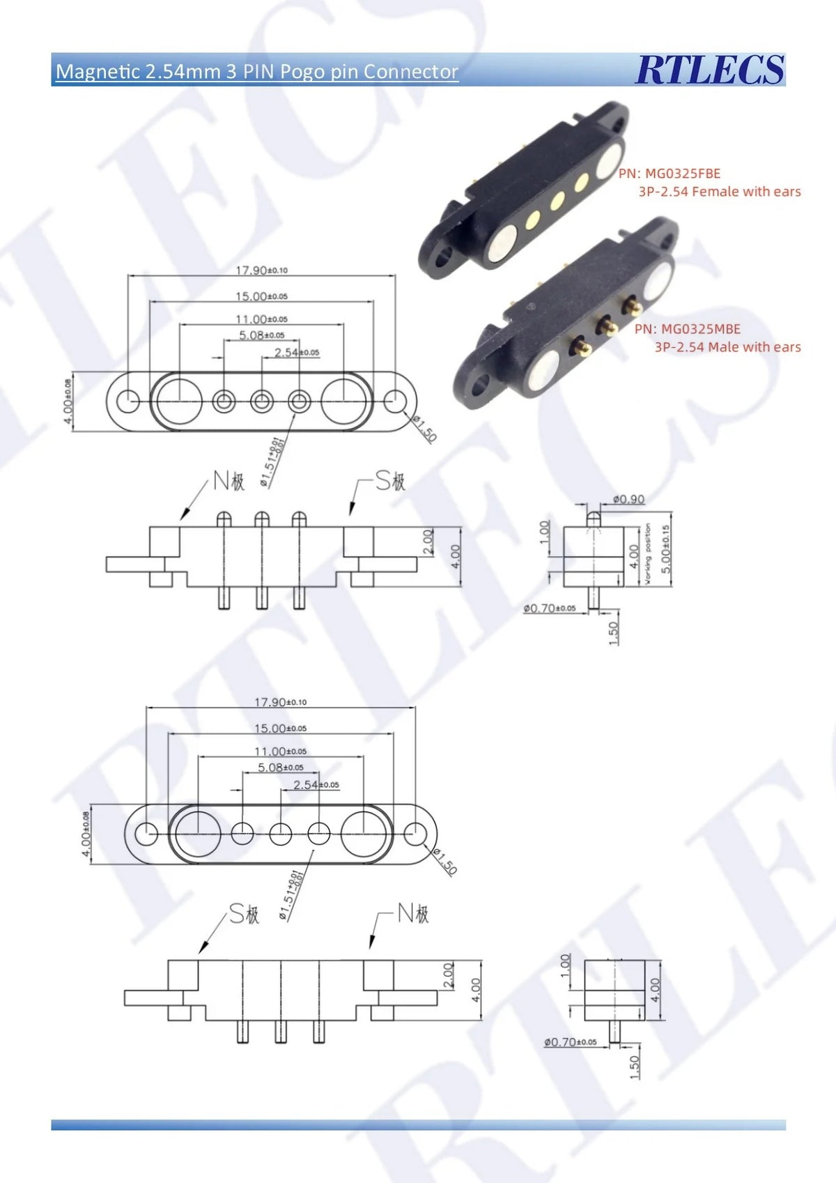 2A DC Magnetic Pogo Pin Connector 2Pin 3Pin 4 5 6 7 8 9 Pin Pogopin Male Female spacing 2.5/2.80mm Spring Loaded DC Power Socket