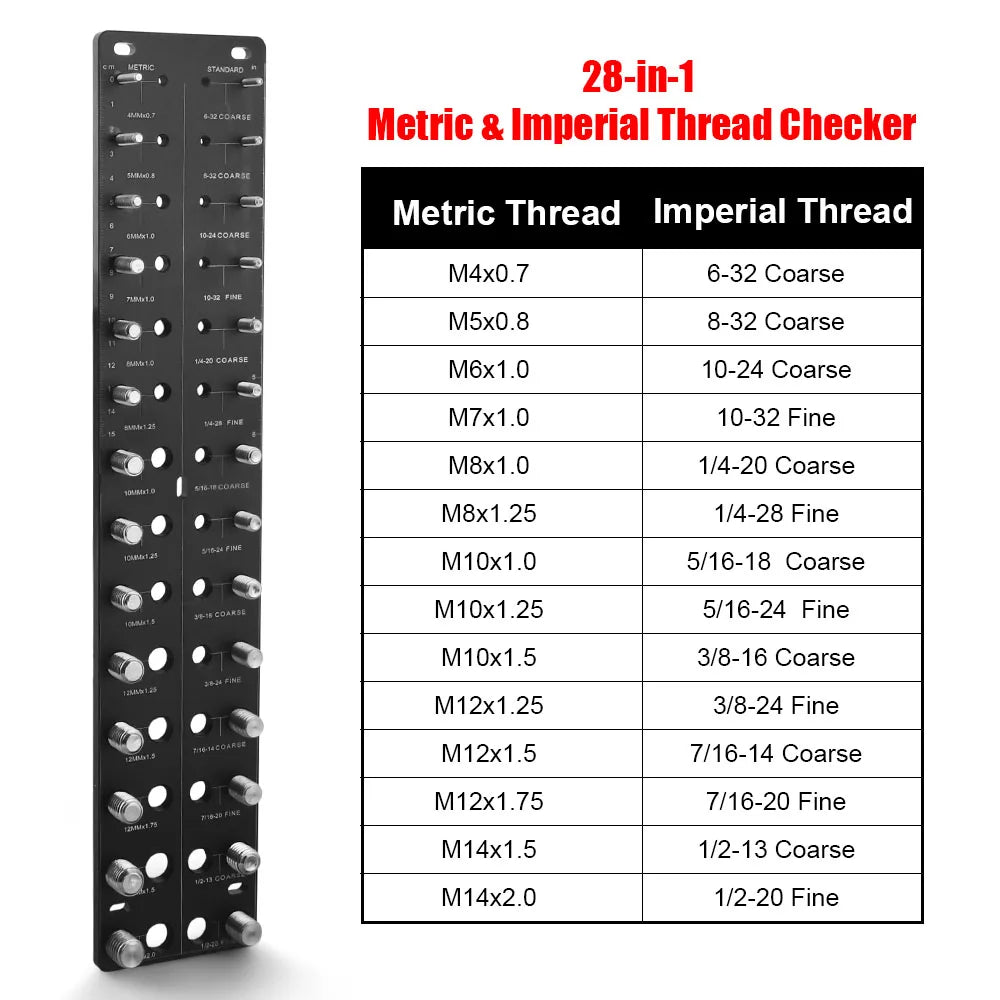 28-Pc Thread Checker Set | Metric & Standard Nut/Bolt Gauge | Pitch ID