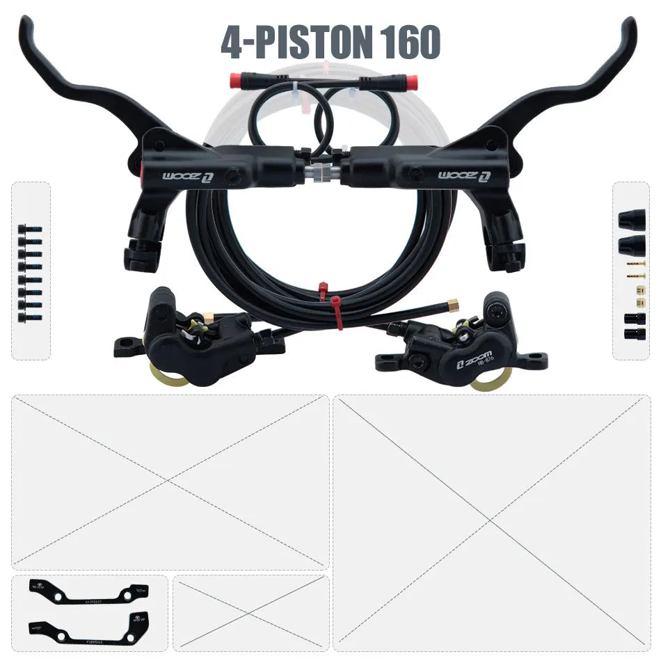 ZOOM HB-876E 4-Piston Hydraulic Disc Brake | Motor Cut-Off | 160/180/203mm