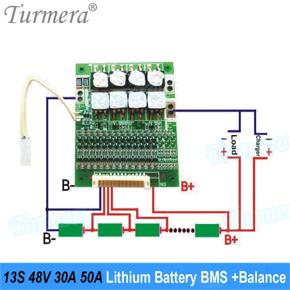 Turmera 48V Silver Fish Battery Bracket | 13S5P | 15A BMS | E-Bike