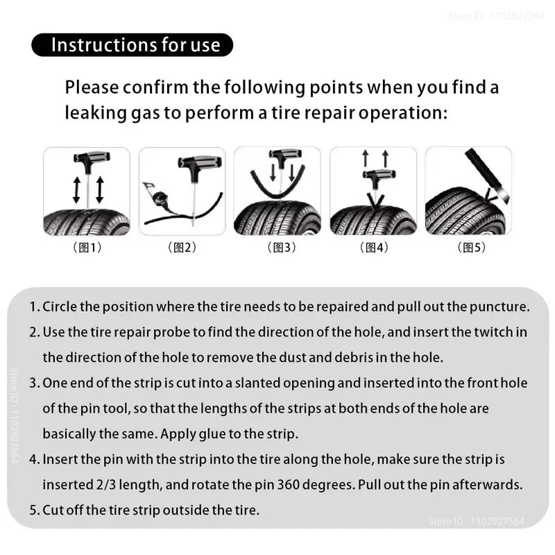 Tubeless Tire Repair Kit | 7-Pc Puncture Plug Set