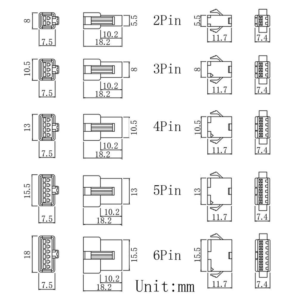 JST SM Connector Kit | 2-6 Pin 2.54mm | 10 Sets w/ Terminals
