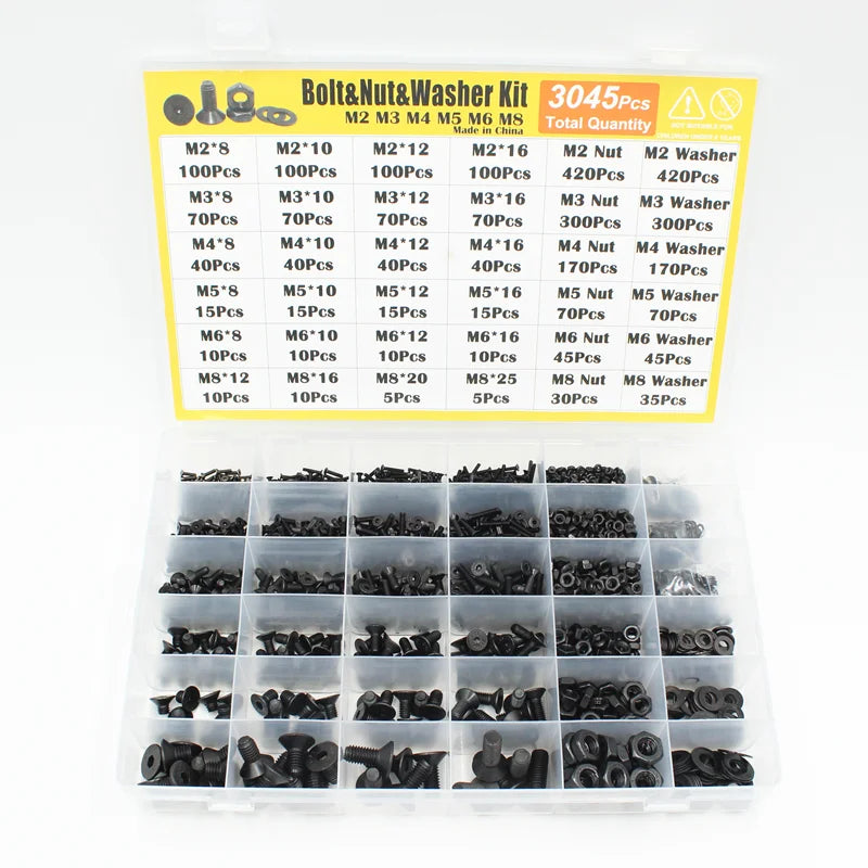 Hex Socket Countersunk Screws M2-M8 | Grade 10.9 Steel | Fastener Kit