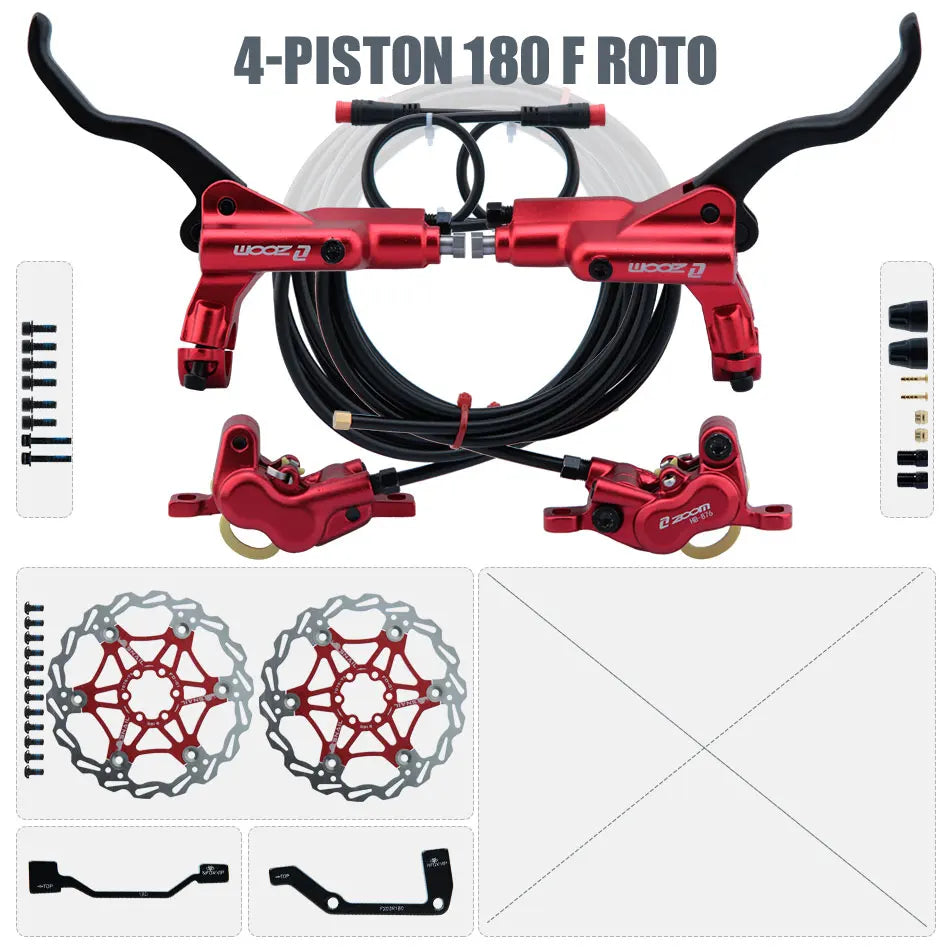 ZOOM HB-876E 4-Piston Hydraulic Disc Brake | Motor Cut-Off | 160/180/203mm