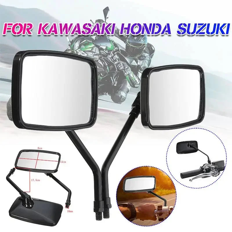 Motorcycle Rearview Mirrors (Pair) | Black Rectangle, 10mm | Scooter & ATV