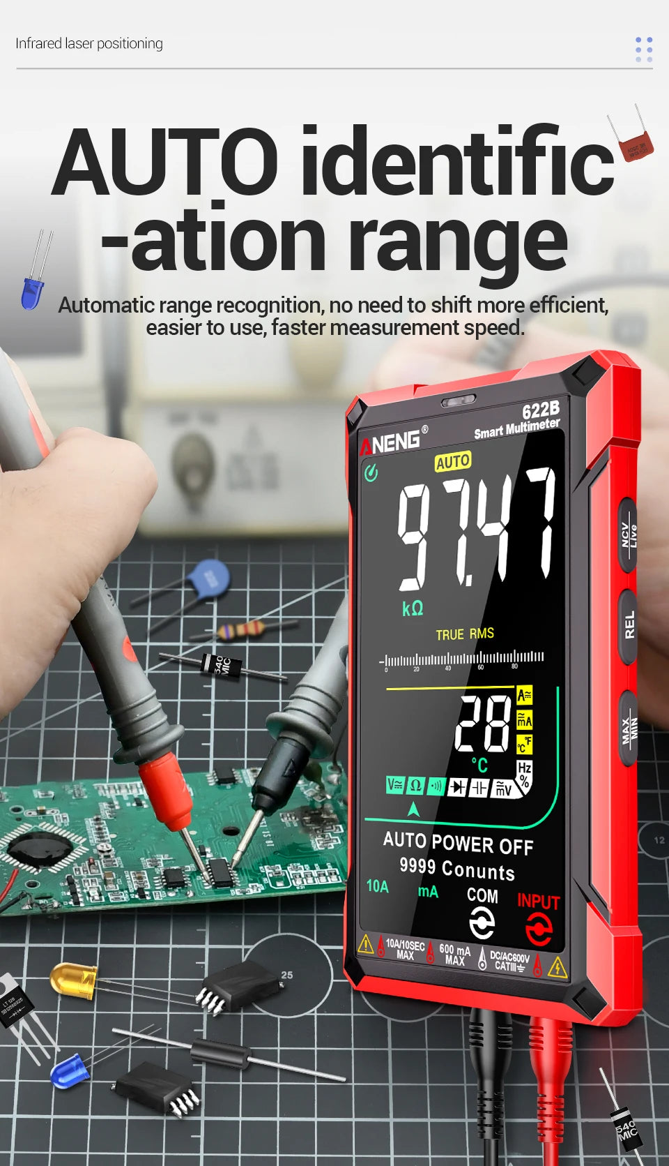 ANENG 622B Multimeter | 9999 Counts | Laser & NCV