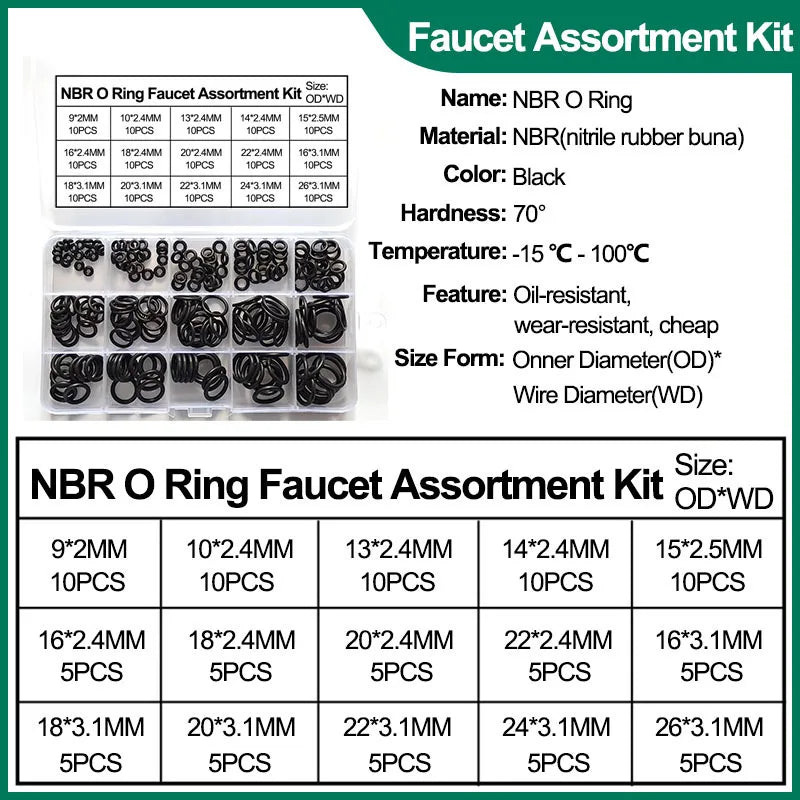 NBR O-Ring Assortment Kit | Nitrile Rubber Seals | Auto & Home