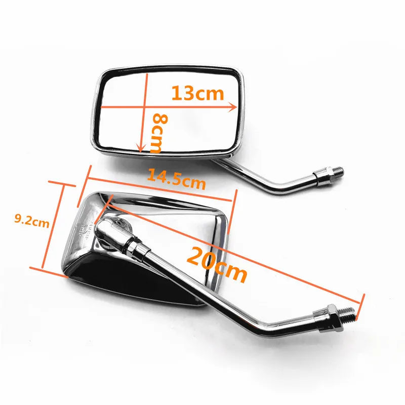 Motorcycle Rearview Mirrors (Pair) | Black Rectangle, 10mm | Scooter & ATV