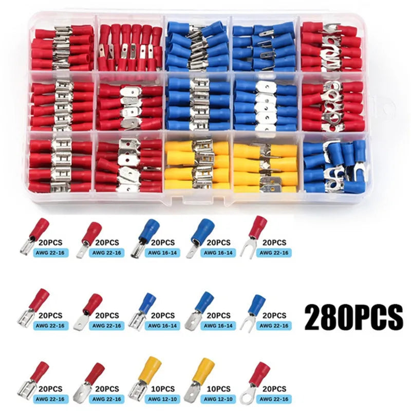 280-Pc Crimp Terminal Kit | 2.8/4.8/6.3mm Spade | 15 Types