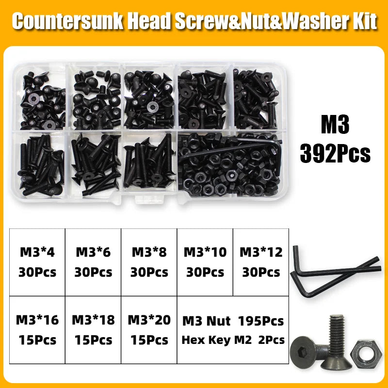 Hex Socket Countersunk Screws M2-M8 | Grade 10.9 Steel | Fastener Kit