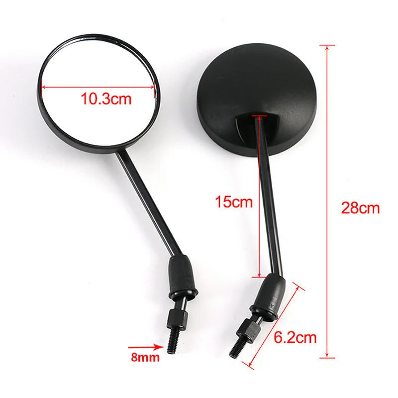 Universal Motorcycle Mirrors | 8mm Adjustable | Pair, Black