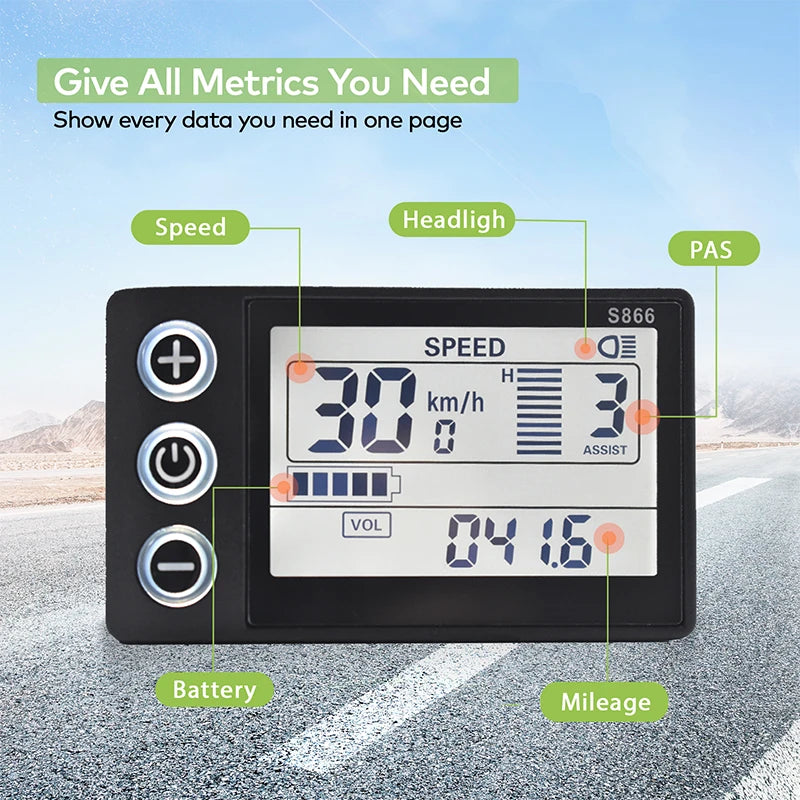 S866 E-Bike Display | LCD | 24-60V Speedometer